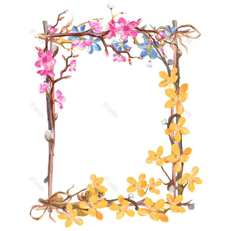 水墨图片,花环元素,夏天边框PNG,黄色花朵免抠素材